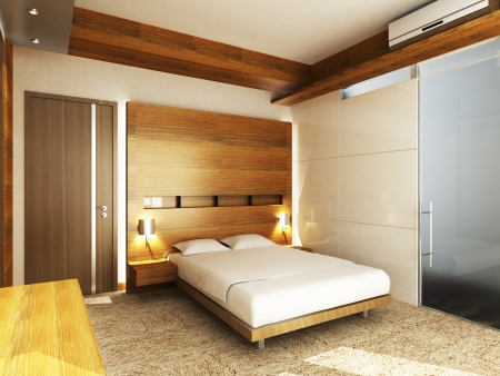 Modern bedroom in minimalist styleの写真素材