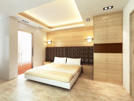 Modern bedroom in minimalist styleの写真素材