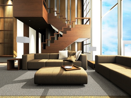 Sofa area of a modern living roomの写真素材