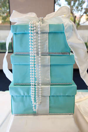 blue gift box on a wedding day