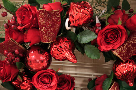 Red plastic flowers for christmasの写真素材