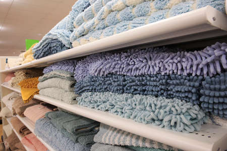 Blue carpet on the  shelf in the store
