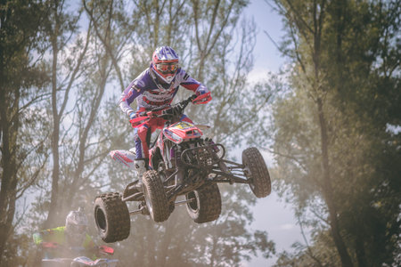 Motocross rider on the race. Extreme motocross.の写真素材