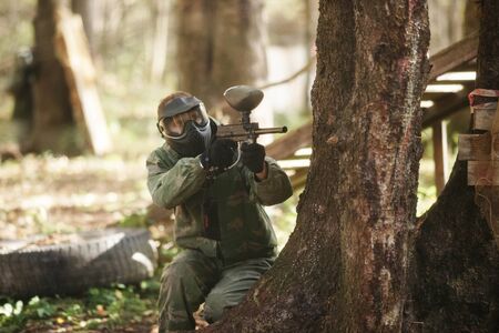 Paintball mask, boy extrime game. Mask for paintball