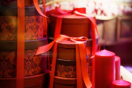 gifts in red box on christmas.の写真素材