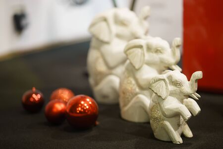 decorative toy elephants in christmas. clouse upの写真素材