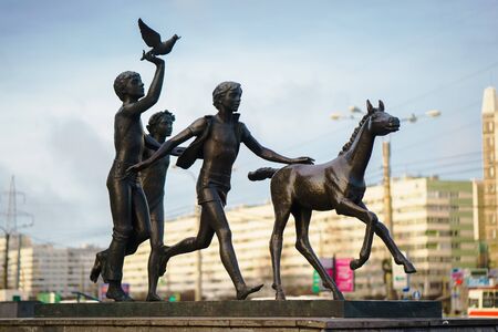 The monument to pioneers. Pionerskaya Metro Station. SAINT - PETERSBURGのeditorial素材