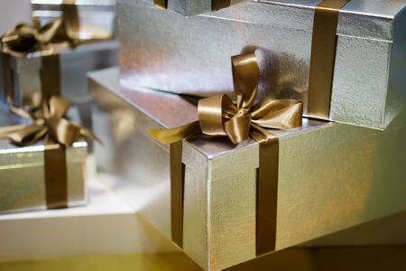 beautiful gifts in silver boxes. close upの写真素材