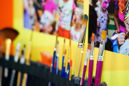 Paint Brush on a blur background. closeupの写真素材