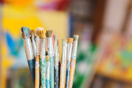 Paint Brushes isolated in colorful backgraund, clouseupの写真素材