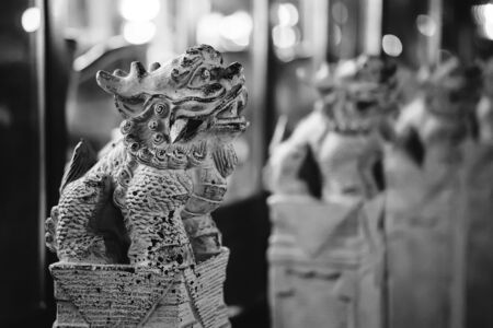 Japanese animal sculptures, Statue of lion-dog, clouse-upの写真素材