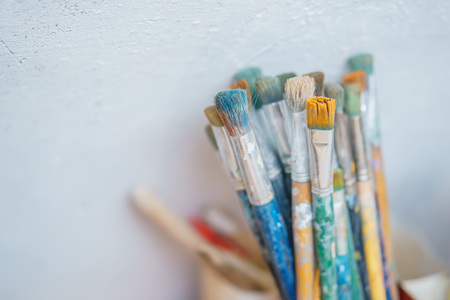 Paint Brushes isolated in white background, closeupの写真素材