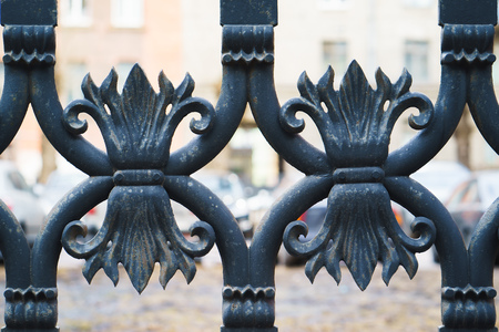 classic decorative fences in street saint-petersburg, Russia. closeupの写真素材