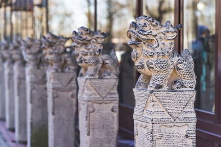 Japanese animal sculptures, Statue of lion-dog, clouse-up