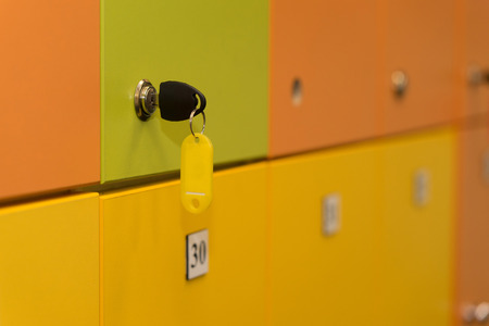 colorful lockers with key. background. clouse upの写真素材