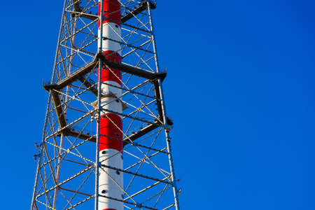 telecommunications tower on blue sky background. closeupの写真素材
