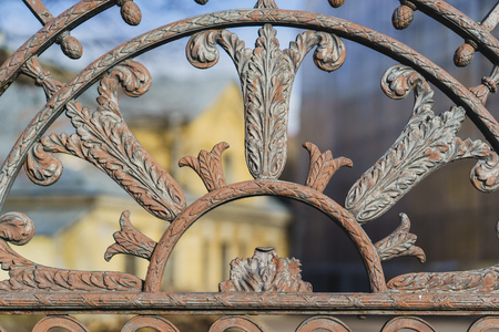 classic decorative fences in street saint-petersburg, Russia. close upの写真素材