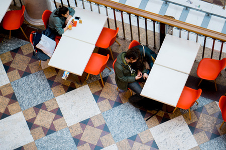 people sit in cafes top viewの写真素材
