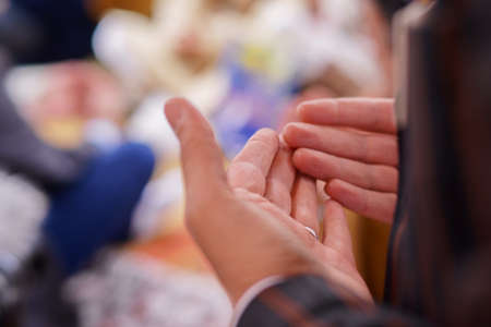 Muslim man praying for god at ramadan, or wedding.の写真素材