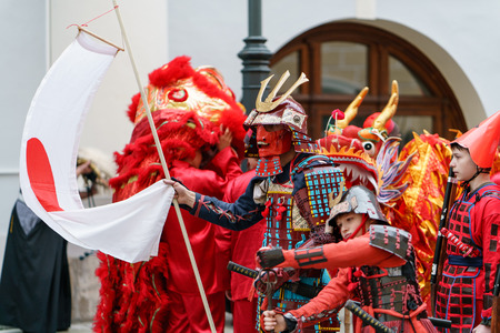 MOSCOW, RUSSIA, 14 OCTOBER 2017: Carnival parade in Moscow dedicated to the 19th World Youth Day and students.のeditorial素材