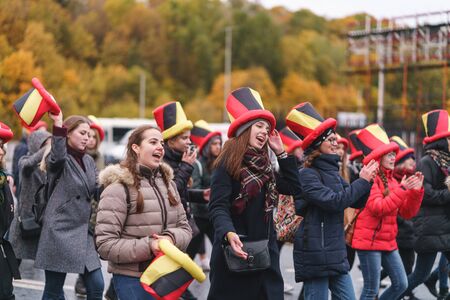 MOSCOW, RUSSIA, 14 OCTOBER 2017: Carnival parade in Moscow dedicated to the 19th World Youth Day and students.のeditorial素材