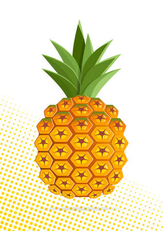 Pineapple fruit paper cut design on white background and yellow color halftone vector design. Illustration of pineapple fruit paper cut style. summer fruits, Vector illustration.のイラスト素材