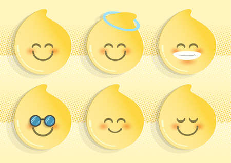 Smile emojis vector set. Emoji yellow face with happy, facial expression for social media character design collection. Vector illustration.のイラスト素材