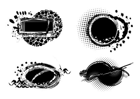 Set of grunge elements Paint stains black background, Grunge Design Element, Brush Strokes, Black and white ink, Frame for text. Vector illustration. for your product design or print media.のイラスト素材