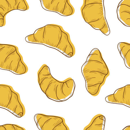 Seamless vector pattern with croissants on white background.のイラスト素材