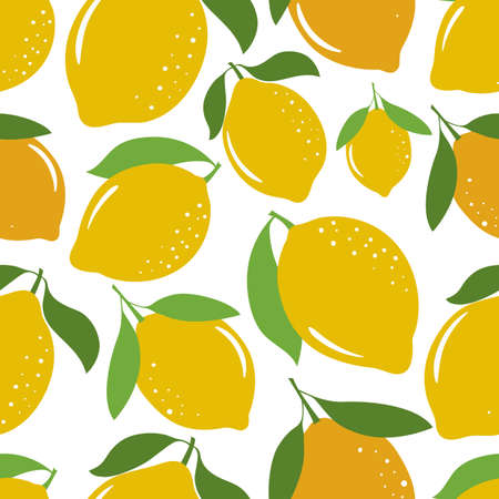 Seamless pattern with yellow lemons. Seamless pattern with citrus fruits collection. Vector illustration.のイラスト素材