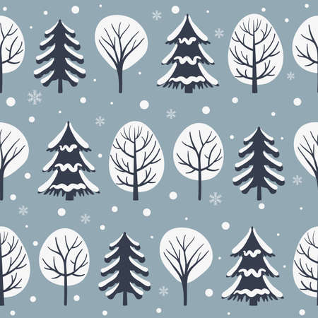 Seamless pattern with winter trees. Winter forest background. Christmas trees. Vector illustration.のイラスト素材