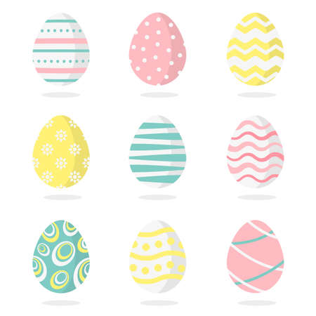 Happy Easter. Set of Easter eggs on a white background. Vector Illustration.のイラスト素材