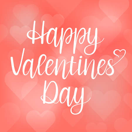 Happy Valentine's Day lettering on pink abstract background with hearts. Vector greeting illustration.のイラスト素材