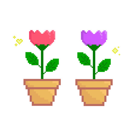 Flower in the pot pixel artのイラスト素材
