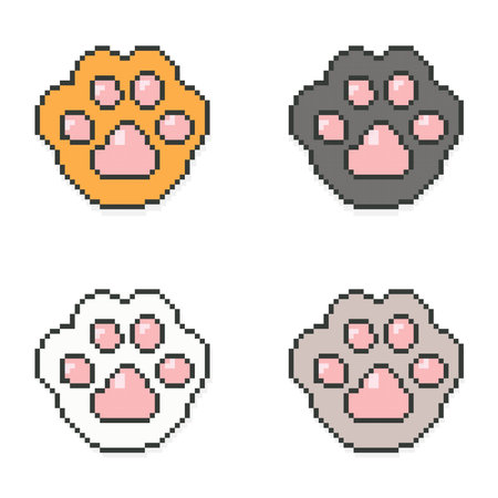 Cat paw pixel art, 8 bit pixel art footprint paws vectorのイラスト素材