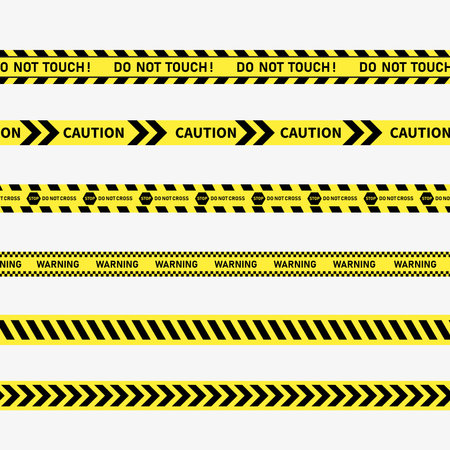 Black and yellow police stripe border, Black and yellow stripes vector police tape, do not touch, stop do not cross, warning, caution police tapeのイラスト素材
