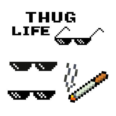 Thug life sunglasses and cigarette pixel artのイラスト素材