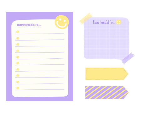 Cute hand drawn planner, journal, notepad, paper, happiness is, vector illustrationのイラスト素材