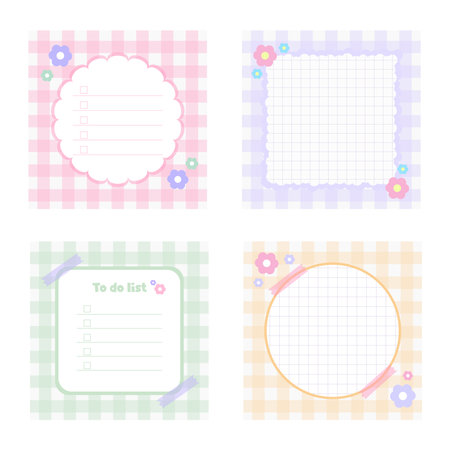 cute hand drawn notebook label, Memo Pad, pastel notepad, to do list note pad, notes with sticky tapのイラスト素材