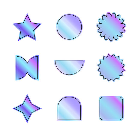Gradient Sticker Bundle shape, Geometric shape sticker, holographic gradientのイラスト素材