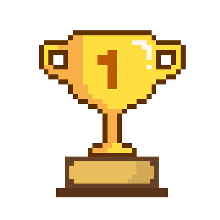 Pixelated trophy design, Pixel golden trophy, the winner trophy cup pixel art first placeのイラスト素材