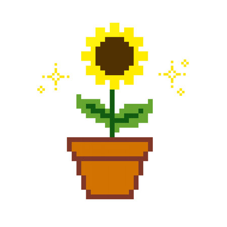 pixel art artistic blooming sunflower in the pot with sparkle star pixel artのイラスト素材