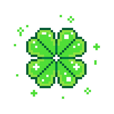 Four leaf clover pixel art, Pixel Four leaf clover with sparkle
