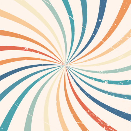 starburst sunburst swirl pattern, retro groovy sunburst background pattern in 70s style textured vintageのイラスト素材
