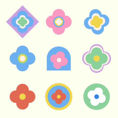 Y2K flower element, Pop Retro Groovy Flower Floralのイラスト素材