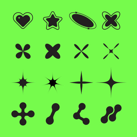 Y2K symbols. Retro star icons, Y2K Shapes and Graphicsのイラスト素材