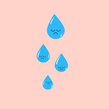 crying water drops, &#xD;&#xA;Tears drops, Drop icon isolated, Water drop cartoon character with sad faceのイラスト素材