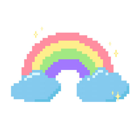 Rainbow pixel art with sparkleのイラスト素材