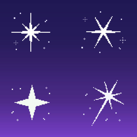 Starry sky pixel art set, sparkling star 8 bit styleのイラスト素材