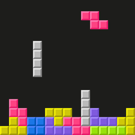 Tetris game, puzzle game old school style, pixel bricks game.のイラスト素材